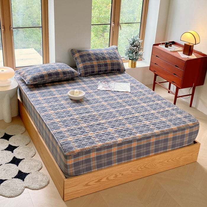 91家纺网 家纺一手货源 找家纺 尊康家纺（原磊科） 2024新款全棉色织无印风大豆床笠 柏恩-黄