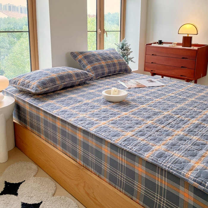 91家纺网 家纺一手货源 找家纺 尊康家纺（原磊科） 2024新款全棉色织无印风大豆床笠 柏恩-黄