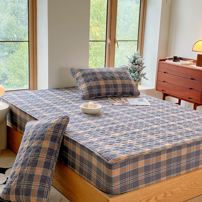 91家纺网 家纺一手货源 找家纺 尊康家纺（原磊科） 2024新款全棉色织无印风大豆床笠 柏恩-黄