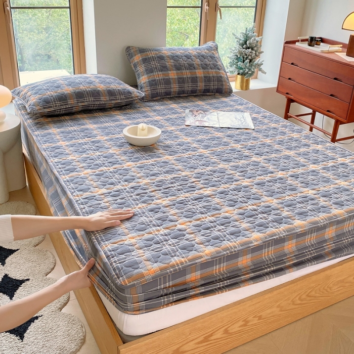 91家纺网 家纺一手货源 找家纺 尊康家纺（原磊科） 2024新款全棉色织无印风大豆床笠 柏恩-黄