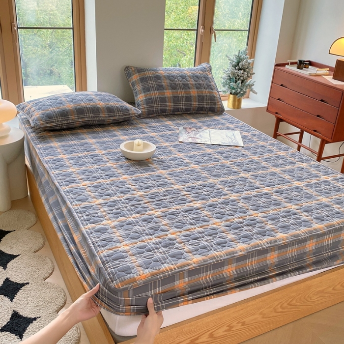 91家纺网 家纺一手货源 找家纺 尊康家纺（原磊科） 2024新款全棉色织无印风大豆床笠 柏恩-黄