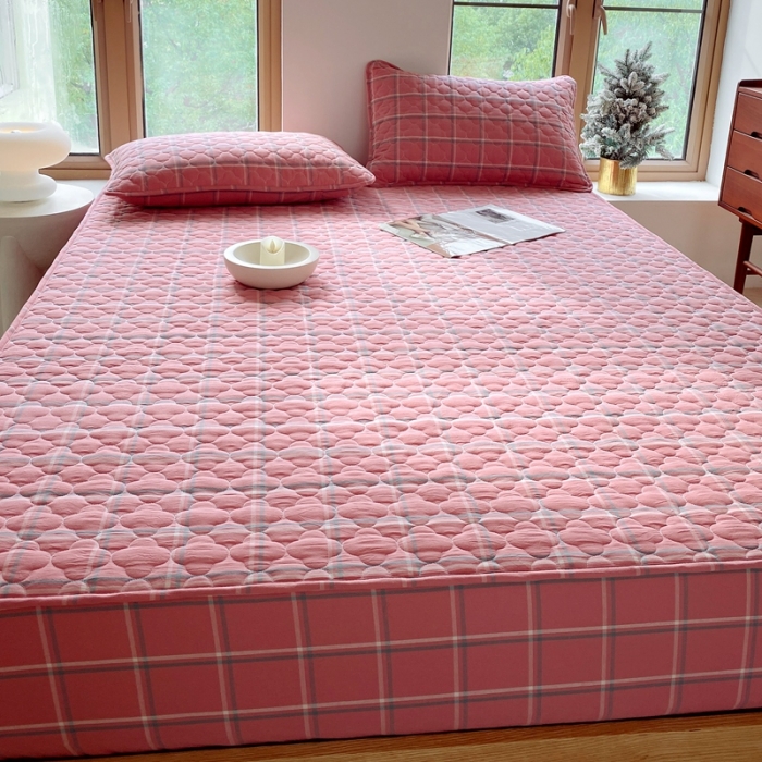 91家纺网 家纺一手货源 找家纺 尊康家纺（原磊科） 2024新款全棉色织无印风大豆床笠 宁静粉