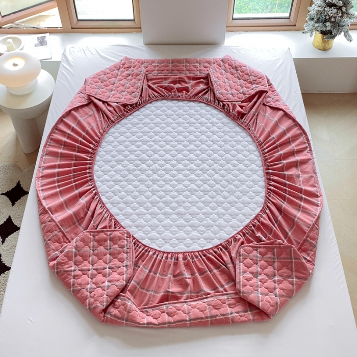 91家纺网 家纺一手货源 找家纺 尊康家纺（原磊科） 2024新款全棉色织无印风大豆床笠 宁静粉