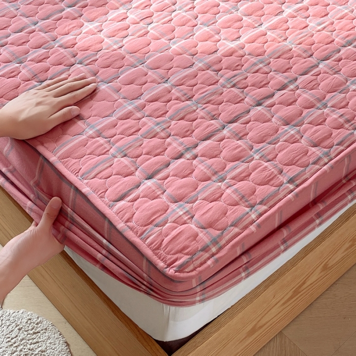 91家纺网 家纺一手货源 找家纺 尊康家纺（原磊科） 2024新款全棉色织无印风大豆床笠 宁静粉