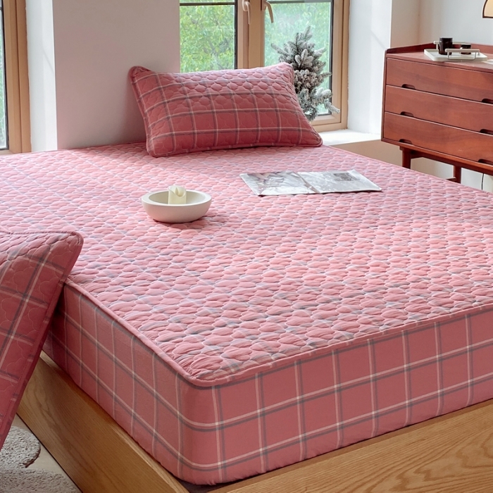 91家纺网 家纺一手货源 找家纺 尊康家纺（原磊科） 2024新款全棉色织无印风大豆床笠 宁静粉