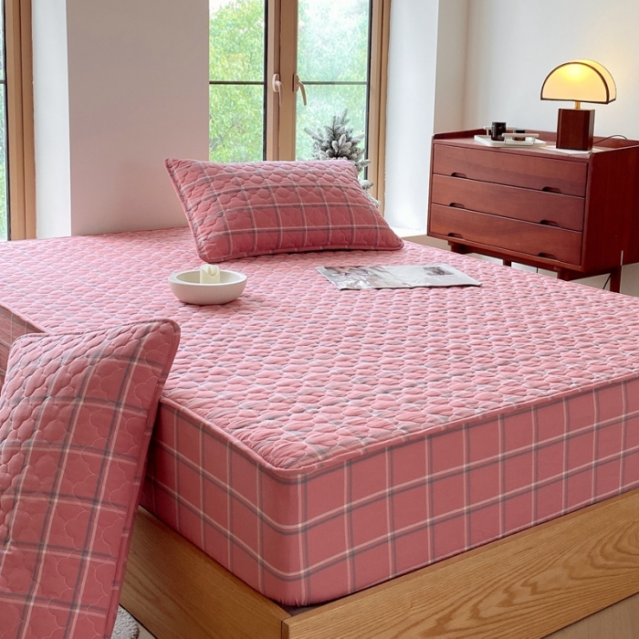 91家纺网 家纺一手货源 找家纺 尊康家纺（原磊科） 2024新款全棉色织无印风大豆床笠 宁静粉