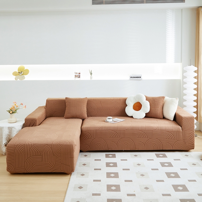 91家纺网 家纺一手货源 找家纺 丝绮鹿 2023新款提花绒沙发套贵妃沙发套（圆满） 圆满-神秘驼