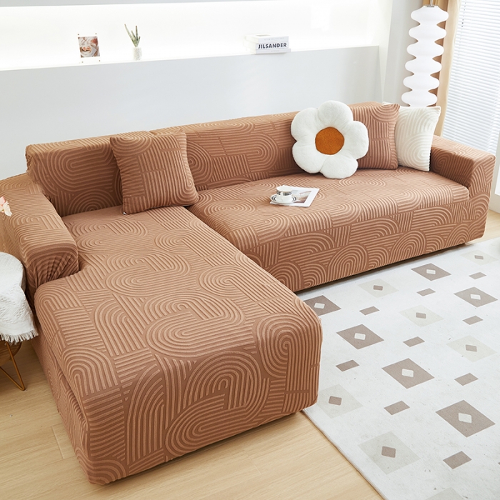 91家纺网 家纺一手货源 找家纺 丝绮鹿 2023新款提花绒沙发套贵妃沙发套（圆满） 圆满-神秘驼