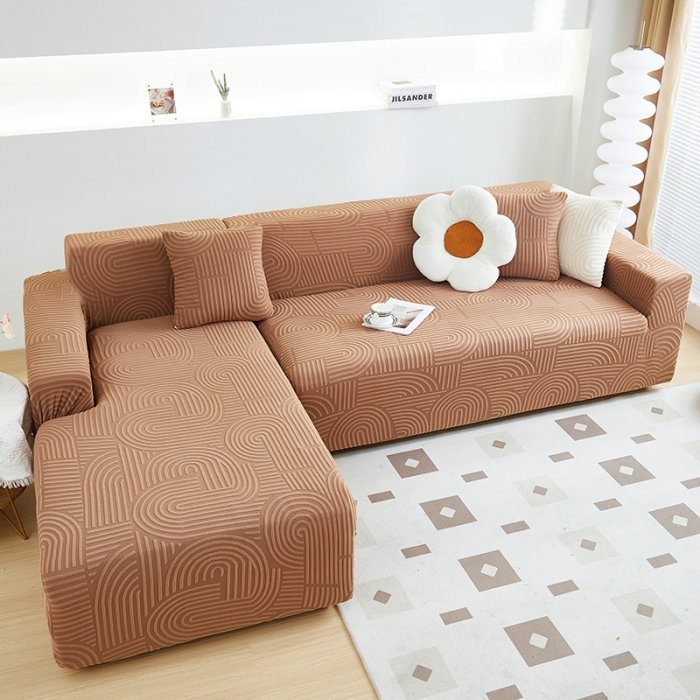 91家纺网 家纺一手货源 找家纺 丝绮鹿 2023新款提花绒沙发套贵妃沙发套（圆满） 圆满-神秘驼