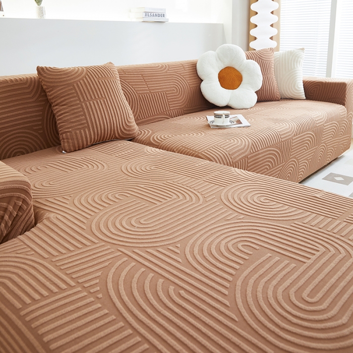 91家纺网 家纺一手货源 找家纺 丝绮鹿 2023新款提花绒沙发套贵妃沙发套（圆满） 圆满-神秘驼