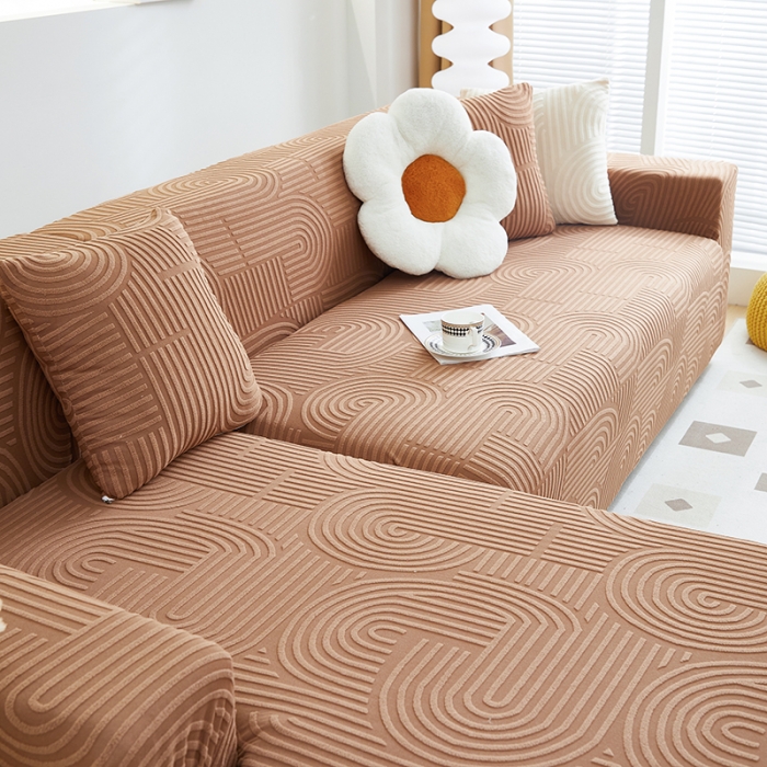 91家纺网 家纺一手货源 找家纺 丝绮鹿 2023新款提花绒沙发套贵妃沙发套（圆满） 圆满-神秘驼