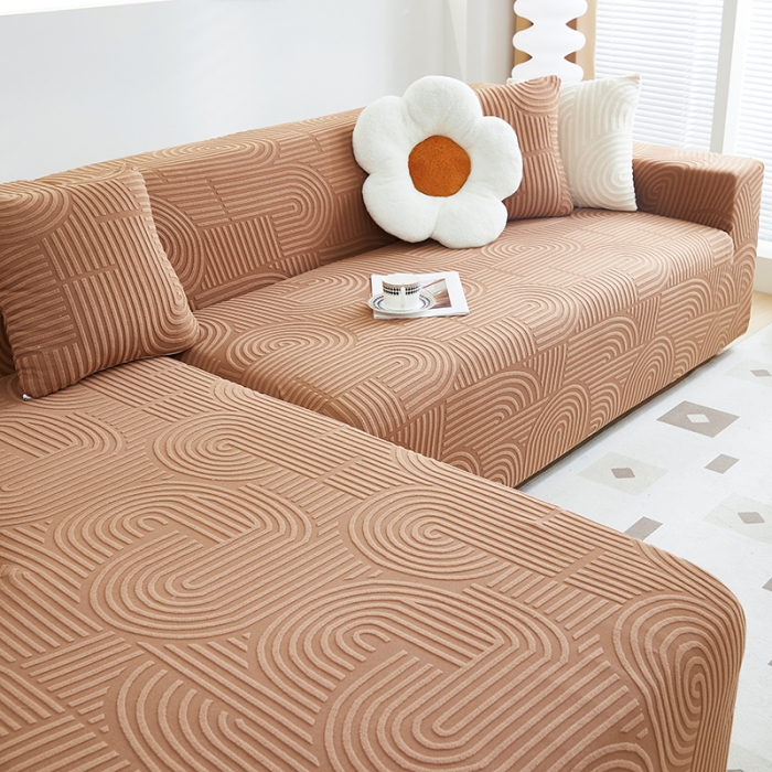 91家纺网 家纺一手货源 找家纺 丝绮鹿 2023新款提花绒沙发套贵妃沙发套（圆满） 圆满-神秘驼