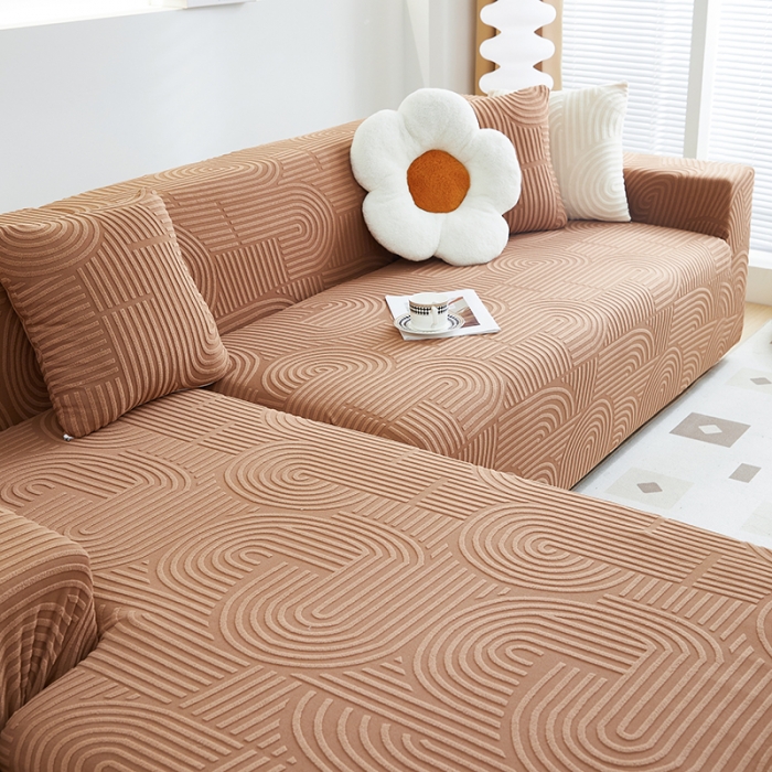 91家纺网 家纺一手货源 找家纺 丝绮鹿 2023新款提花绒沙发套贵妃沙发套（圆满） 圆满-神秘驼