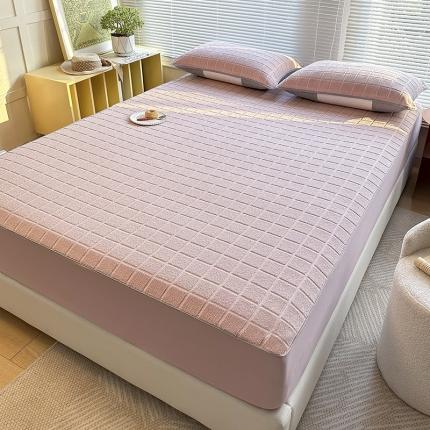 91家纺网 家纺一手货源 找家纺 爱港 2023新款全棉A类纯棉立体麻绳工艺床笠保暖透气绒感毛巾布床笠 桃夭粉