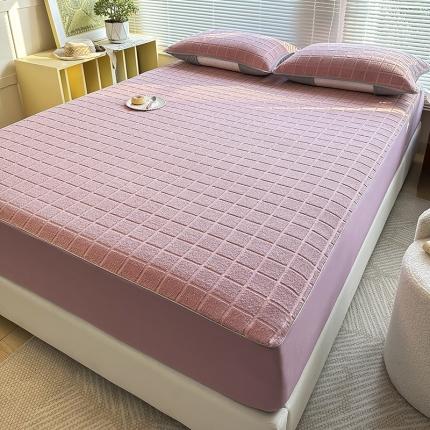 91家纺网 家纺一手货源 找家纺 爱港 2023新款全棉A类纯棉立体麻绳工艺床笠保暖透气绒感毛巾布床笠 杨妃红