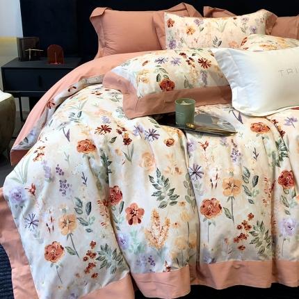 太古汇 2023新款100棉火山小磨毛数码印花大宽边四件套 安琪罗-橘色