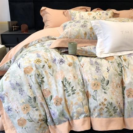 太古汇 2023新款100棉火山小磨毛数码印花大宽边四件套 安琪罗-绿色