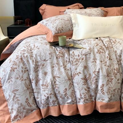 太古汇 2023新款100棉火山小磨毛数码印花大宽边四件套 布鲁克-橙色