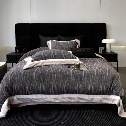 太古汇 2023新款230g双拼角牛奶绒四件套-爱丁堡系列 爱丁堡-深灰