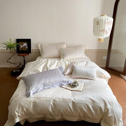 91家纺网 家纺一手货源 找家纺 太古汇 2023新款长绒棉高精密提花四件套-威尼斯系列 威尼斯-奶白