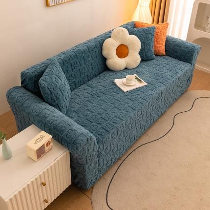 91家纺网 家纺一手货源 找家纺 沐沐 2026新款如意草提花沙发套 孔雀蓝