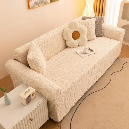 91家纺网 家纺一手货源 找家纺 沐沐 2026新款如意草提花沙发套 亚麻白