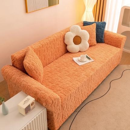 91家纺网 家纺一手货源 找家纺 沐沐 2026新款如意草提花沙发套 元气橙