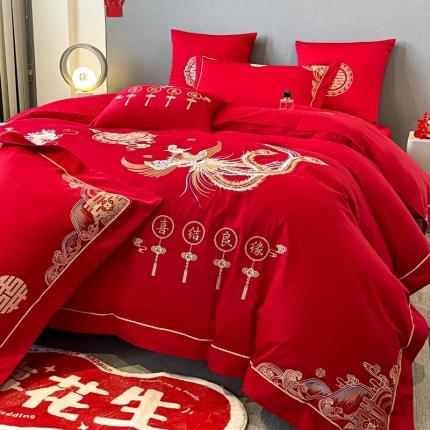 金麦家纺 2023新款亲肤舒适刺绣婚庆四件套系列 喜结良缘