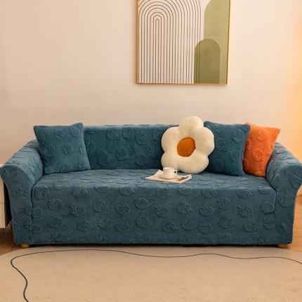 91家纺网 家纺一手货源 找家纺 沐沐 2026新款柿柿如意提花沙发套 孔雀蓝