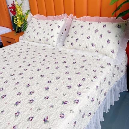 91家纺网 家纺一手货源 找家纺 纯棉床盖三件套240×255小仙女夏季加大床单花边全棉床盖三件套