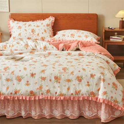 91家纺网 家纺一手货源 找家纺 恒爱 2023新款全棉春秋被床盖四件套 桔色花语
