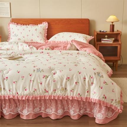 91家纺网 家纺一手货源 找家纺 恒爱 2023新款全棉春秋被床盖四件套 樱桃蜜语