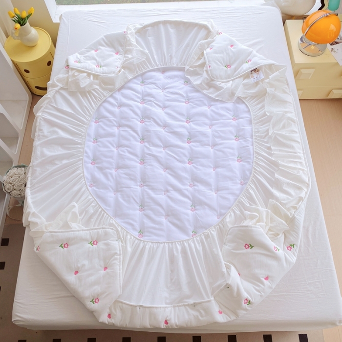 91家纺网 家纺一手货源 找家纺 （总）尊康家纺（原磊科） 2024新款全棉色织夹棉大豆床笠-花颜