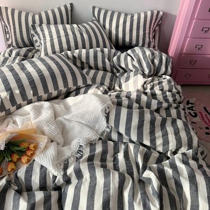 91家纺网 家纺一手货源 找家纺 （总）千朵 2023新款色织双层皱皱纱全棉四件套