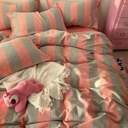 91家纺网 家纺一手货源 找家纺 （总）千朵 2023新款色织双层皱皱纱全棉四件套