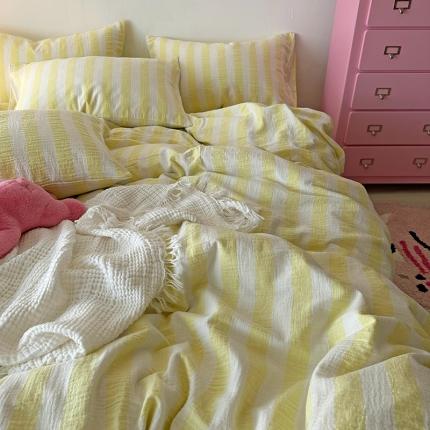 91家纺网 家纺一手货源 找家纺 （总）千朵 2023新款色织双层皱皱纱全棉四件套