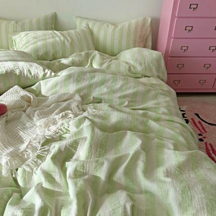 91家纺网 家纺一手货源 找家纺 （总）千朵 2023新款色织双层皱皱纱全棉四件套