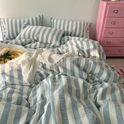 91家纺网 家纺一手货源 找家纺 （总）千朵 2023新款色织双层皱皱纱全棉四件套