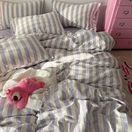 91家纺网 家纺一手货源 找家纺 （总）千朵 2023新款色织双层皱皱纱全棉四件套