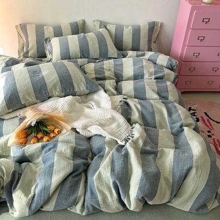 千朵 2023新款色织双层皱皱纱全棉四件套 美拉德绿