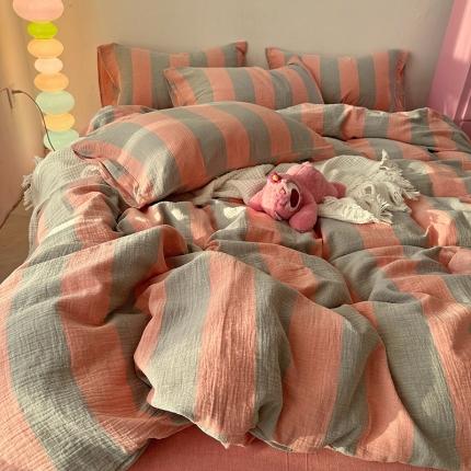 千朵 2023新款色织双层皱皱纱全棉四件套 美拉德玉