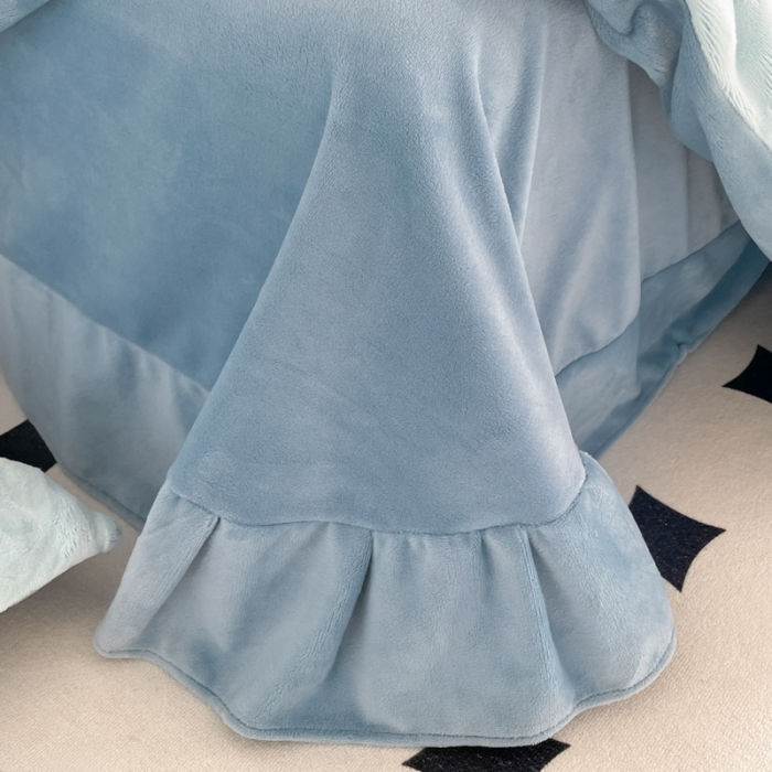 91家纺网 家纺一手货源 找家纺 子曰 2024新款牛奶兔兔泡泡绒四件套 天空蓝