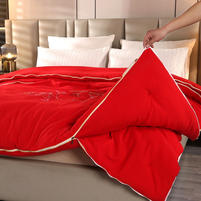 91家纺网 家纺一手货源 找家纺 美伦美 2023新款铂金尊享蚕丝子母被 手工订花   尊享红