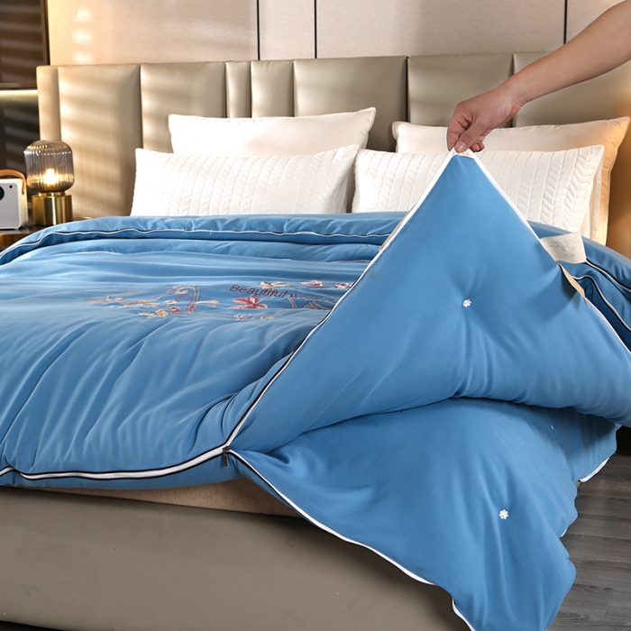 91家纺网 家纺一手货源 找家纺 美伦美 2023新款铂金尊享蚕丝子母被 手工订花  尊享蓝