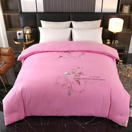 美伦美铂金尊享专版刺绣被子被芯冬被春秋被夏被手工订花被经典粉