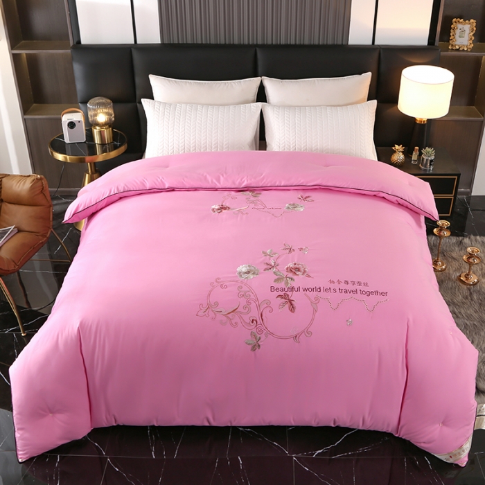 91家纺网 家纺一手货源 找家纺 美伦美铂金尊享专版刺绣被子被芯冬被春秋被夏被手工订花被经典粉