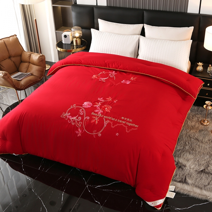 91家纺网 家纺一手货源 找家纺 美伦美铂金尊享专版刺绣被子被芯冬被春秋被夏被手工订花被吉祥红