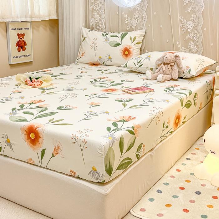 91家纺网 家纺一手货源 找家纺 小懒猪 2024春夏新款全棉印花单床笠 浪漫花季