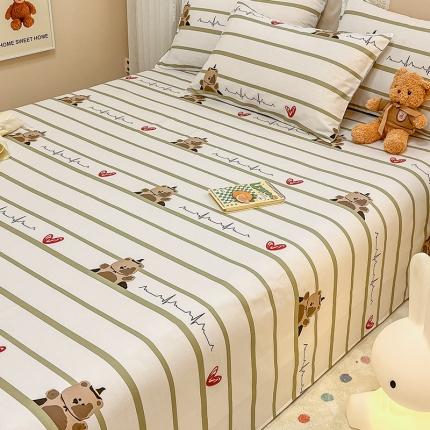 91家纺网 家纺一手货源 找家纺 小懒猪 2024春夏新款全棉印花单床单 心动熊宝