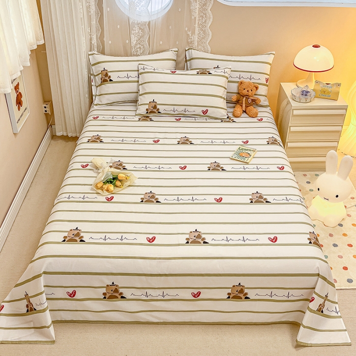 91家纺网 家纺一手货源 找家纺 小懒猪 2024春夏新款全棉印花单床单 心动熊宝